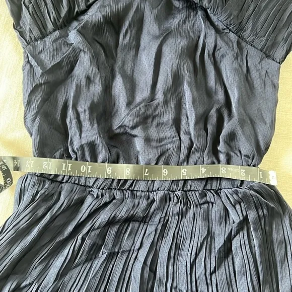 Tier and Far Navy Blue Tiered Pleated Halter Midi Dress