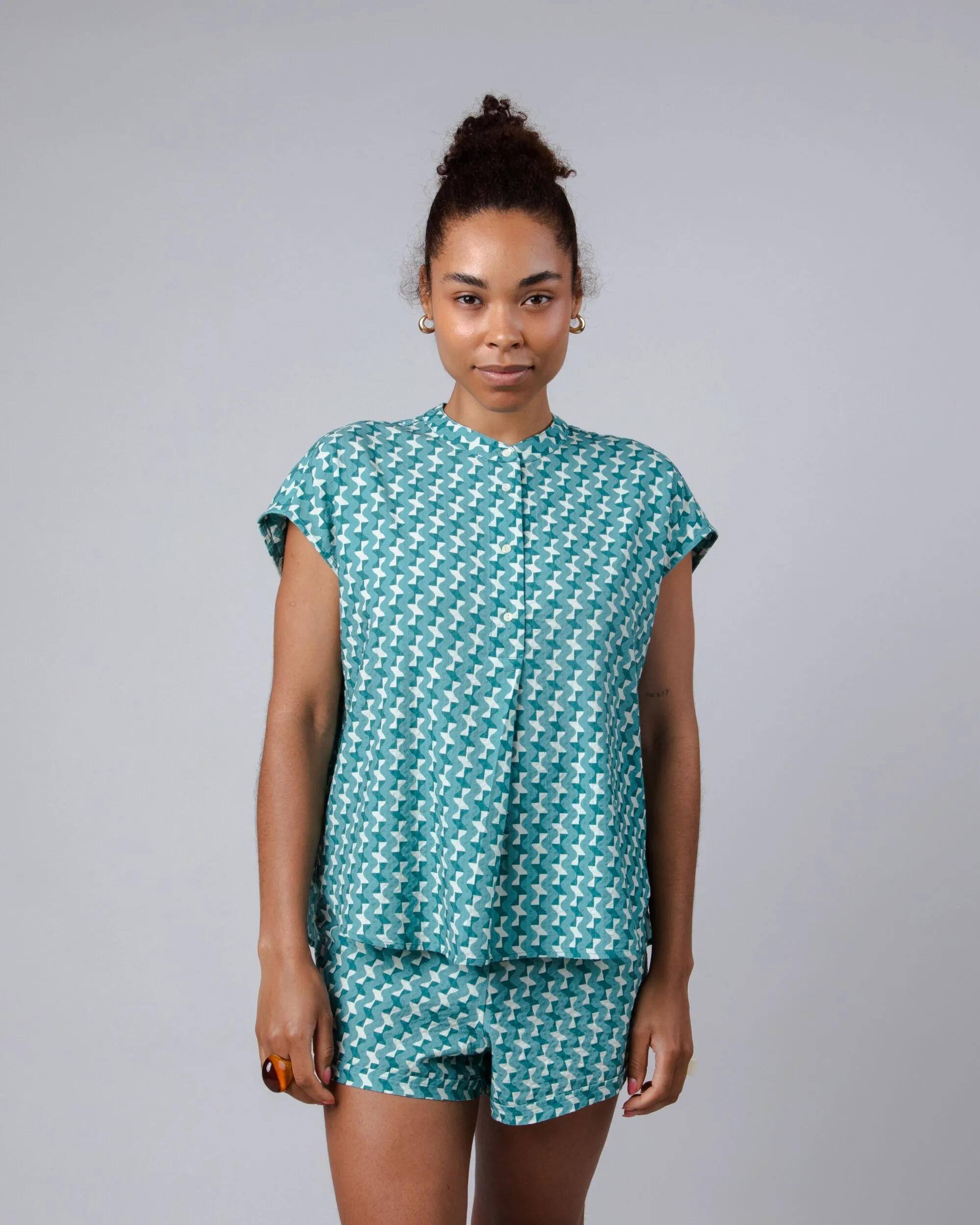 Tiles Mao Blouse Blue