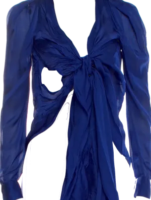 TOM FORD NY. Blue Silk V-Neck Blouse