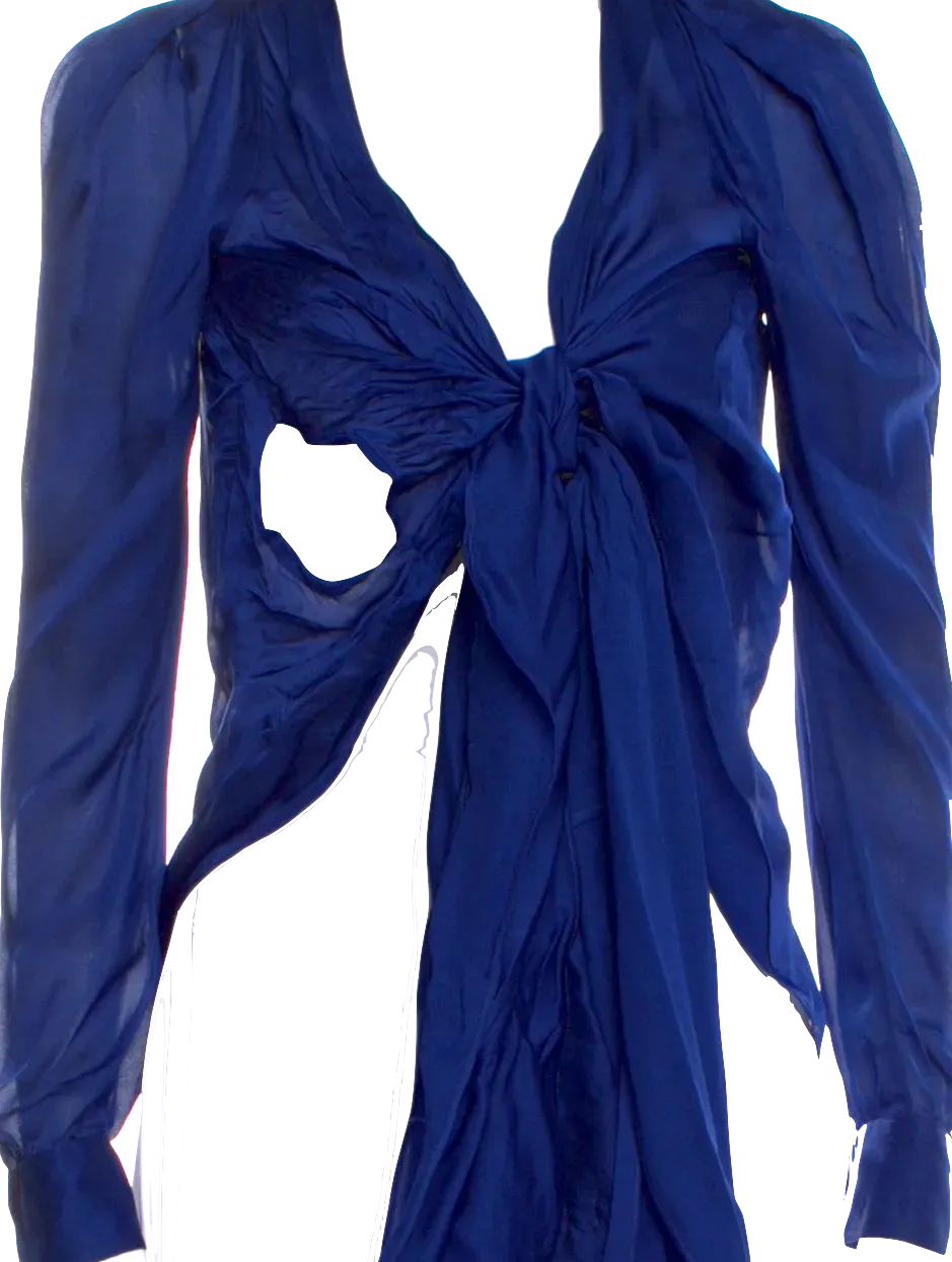 TOM FORD NY. Blue Silk V-Neck Blouse