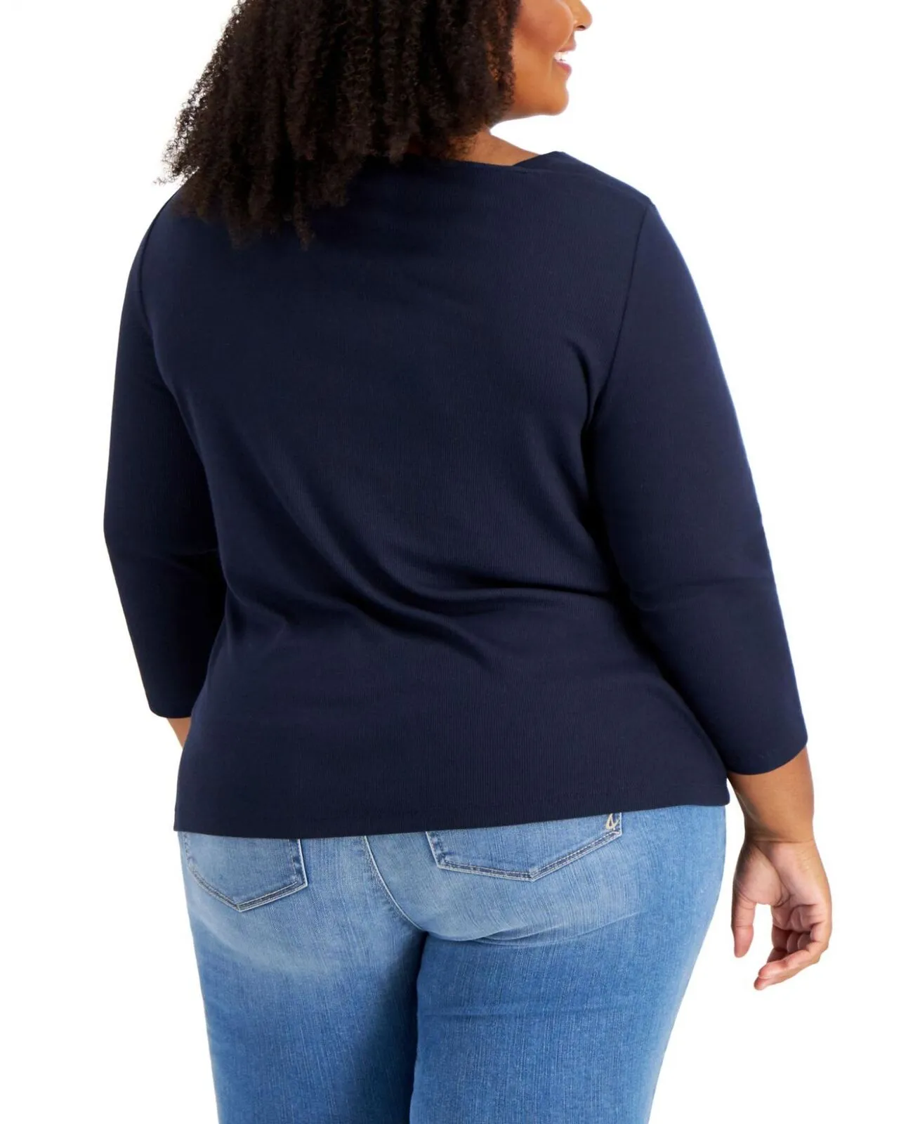 Tommy Hilfiger Women's Plus Size 3/4 Sleeve Ribbed Shirt W1GH0262