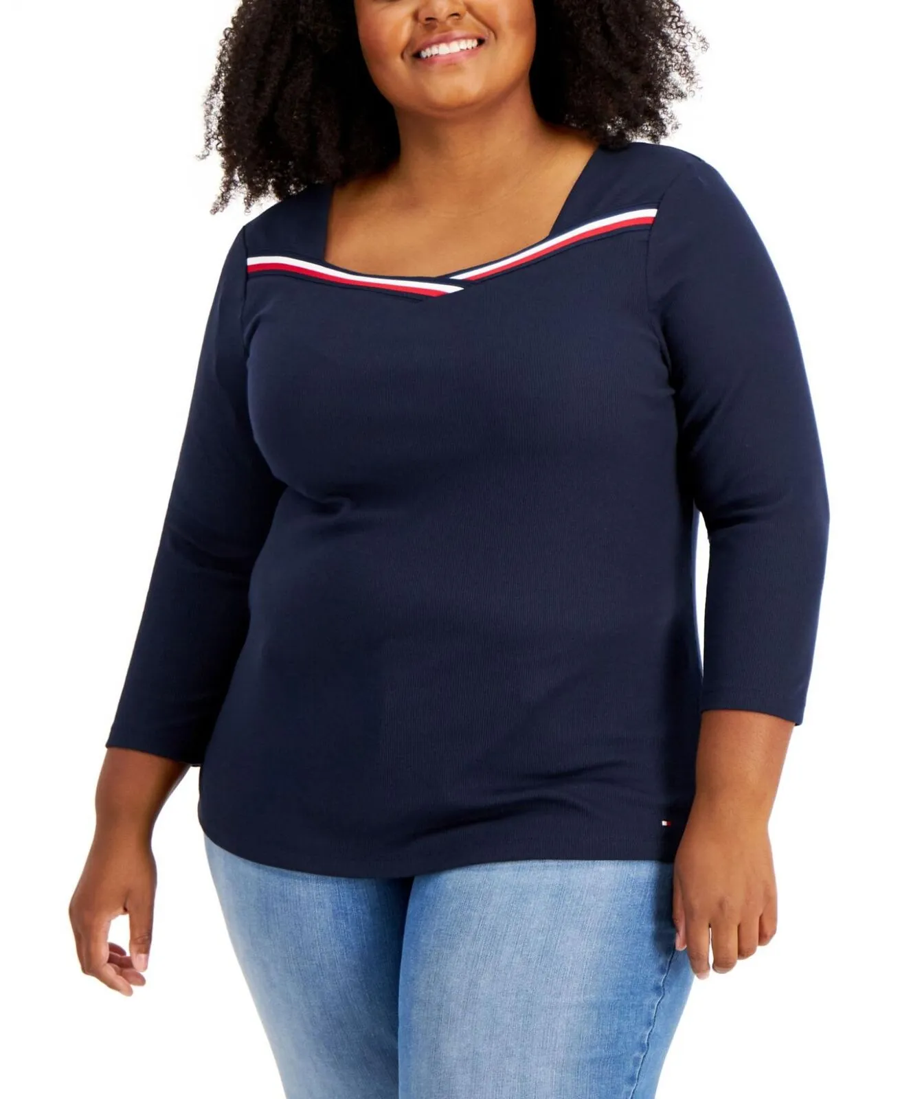 Tommy Hilfiger Women's Plus Size 3/4 Sleeve Ribbed Shirt W1GH0262