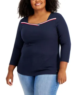 Tommy Hilfiger Women's Plus Size 3/4 Sleeve Ribbed Shirt W1GH0262