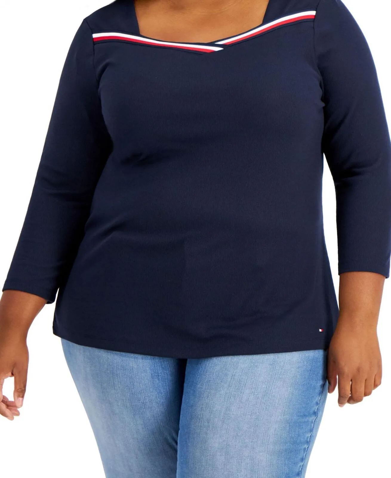 Tommy Hilfiger Women's Plus Size 3/4 Sleeve Ribbed Shirt W1GH0262