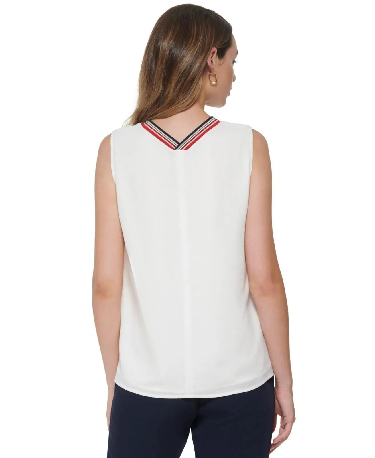 Tommy Hilfiger Women's Sleeveless Bubble-Crepe Iconic Top H27TC49A