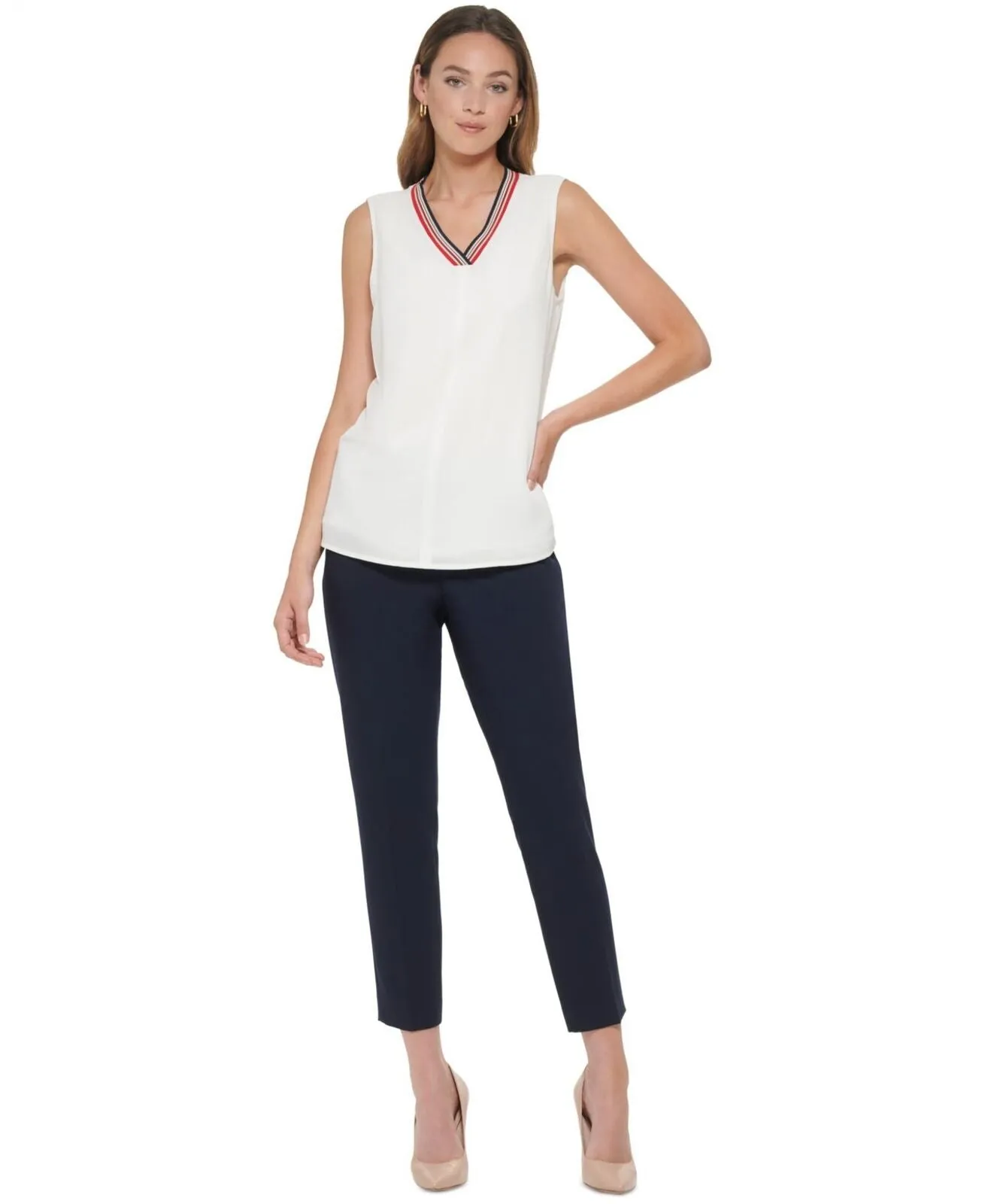 Tommy Hilfiger Women's Sleeveless Bubble-Crepe Iconic Top H27TC49A