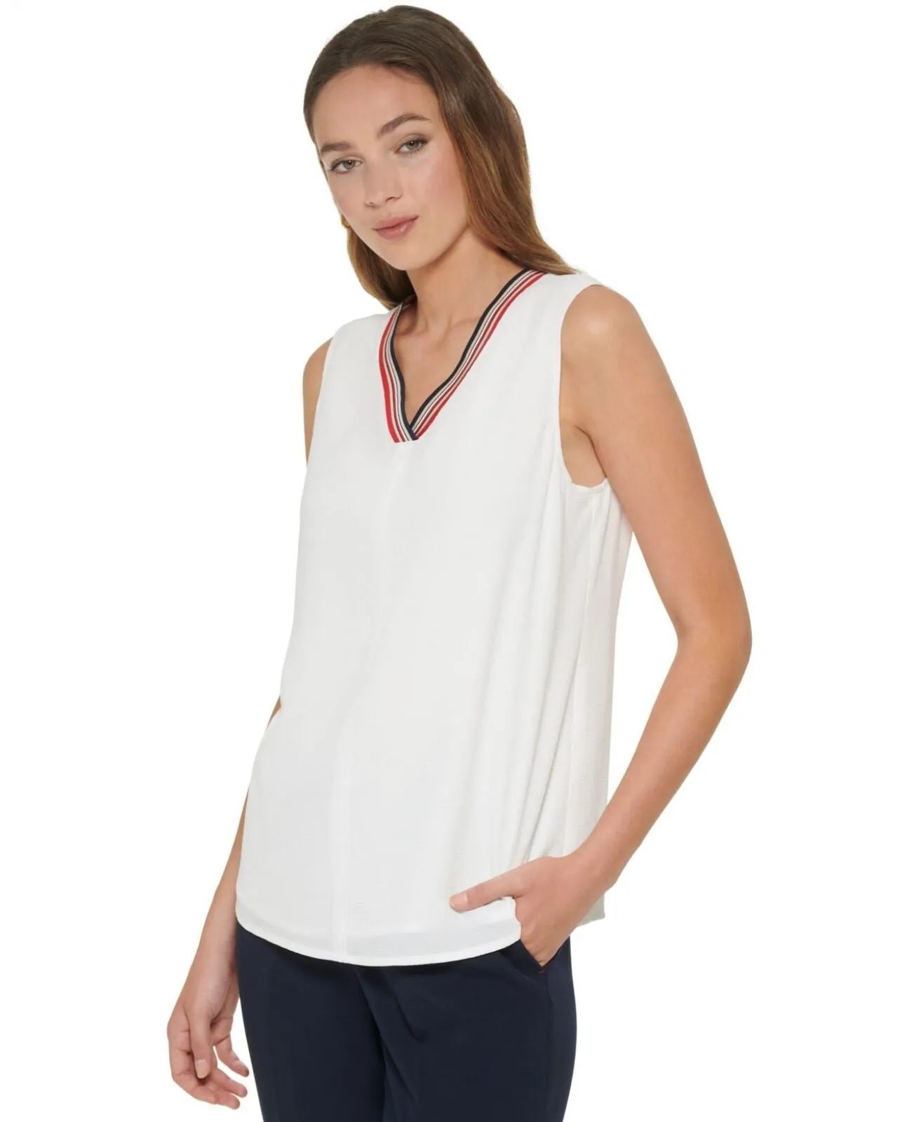 Tommy Hilfiger Women's Sleeveless Bubble-Crepe Iconic Top H27TC49A