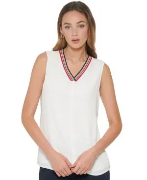 Tommy Hilfiger Women's Sleeveless Bubble-Crepe Iconic Top H27TC49A