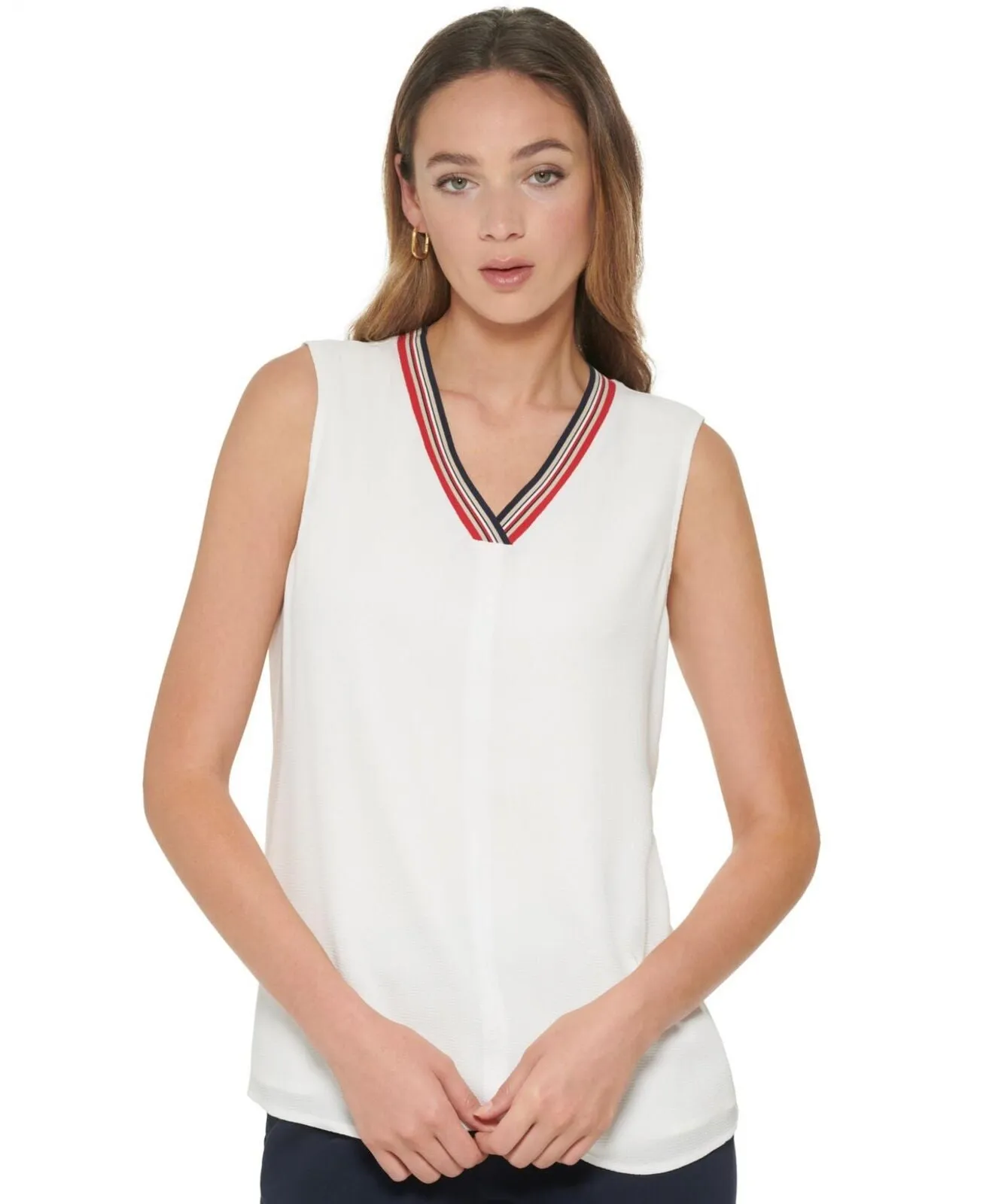 Tommy Hilfiger Women's Sleeveless Bubble-Crepe Iconic Top H27TC49A