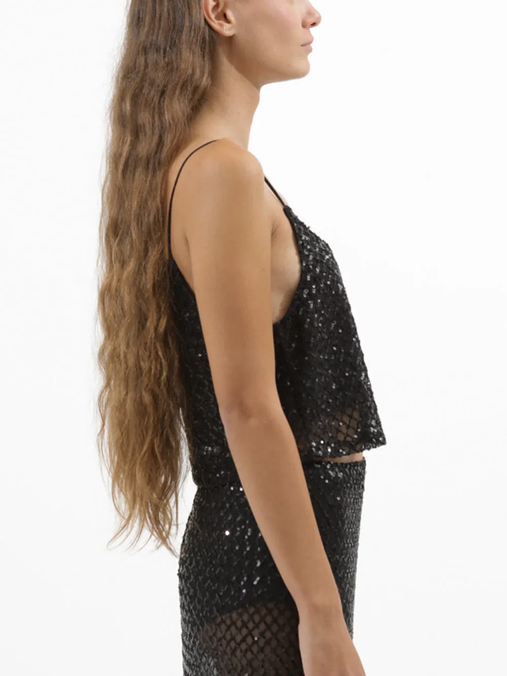 Top Rete Paillettes - Nero