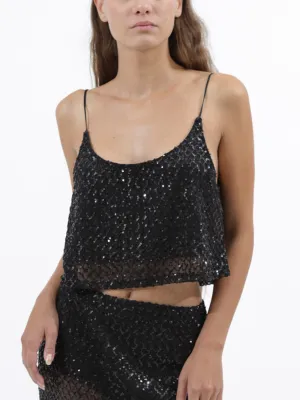 Top Rete Paillettes - Nero