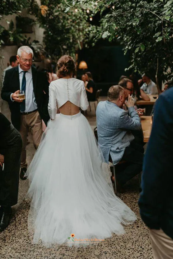 Two Piece Long Sleeve Wedding Dress