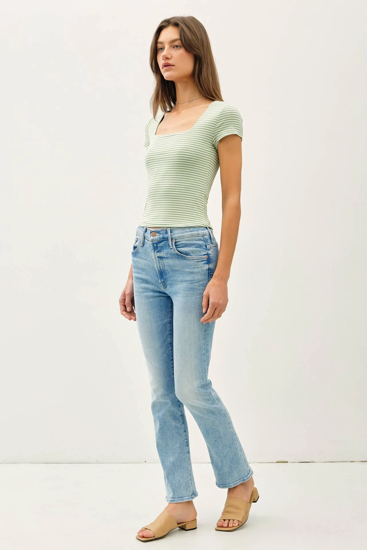 ULTRA SOFT DOUBLE LINED STRIPED SQUARE NECK TOP