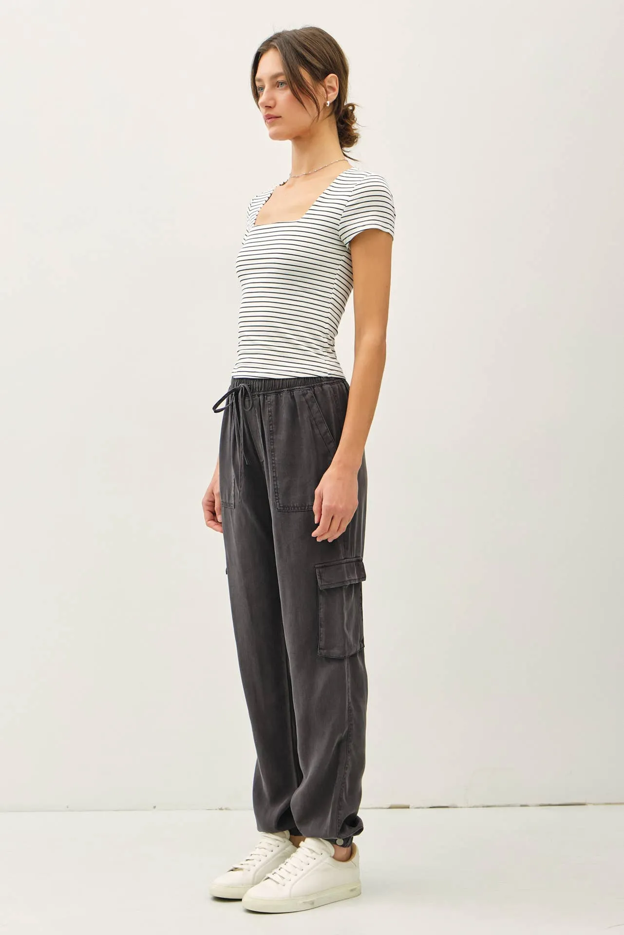 ULTRA SOFT DOUBLE LINED STRIPED SQUARE NECK TOP