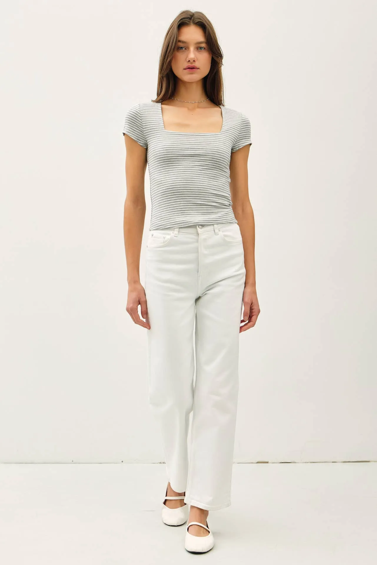 ULTRA SOFT DOUBLE LINED STRIPED SQUARE NECK TOP