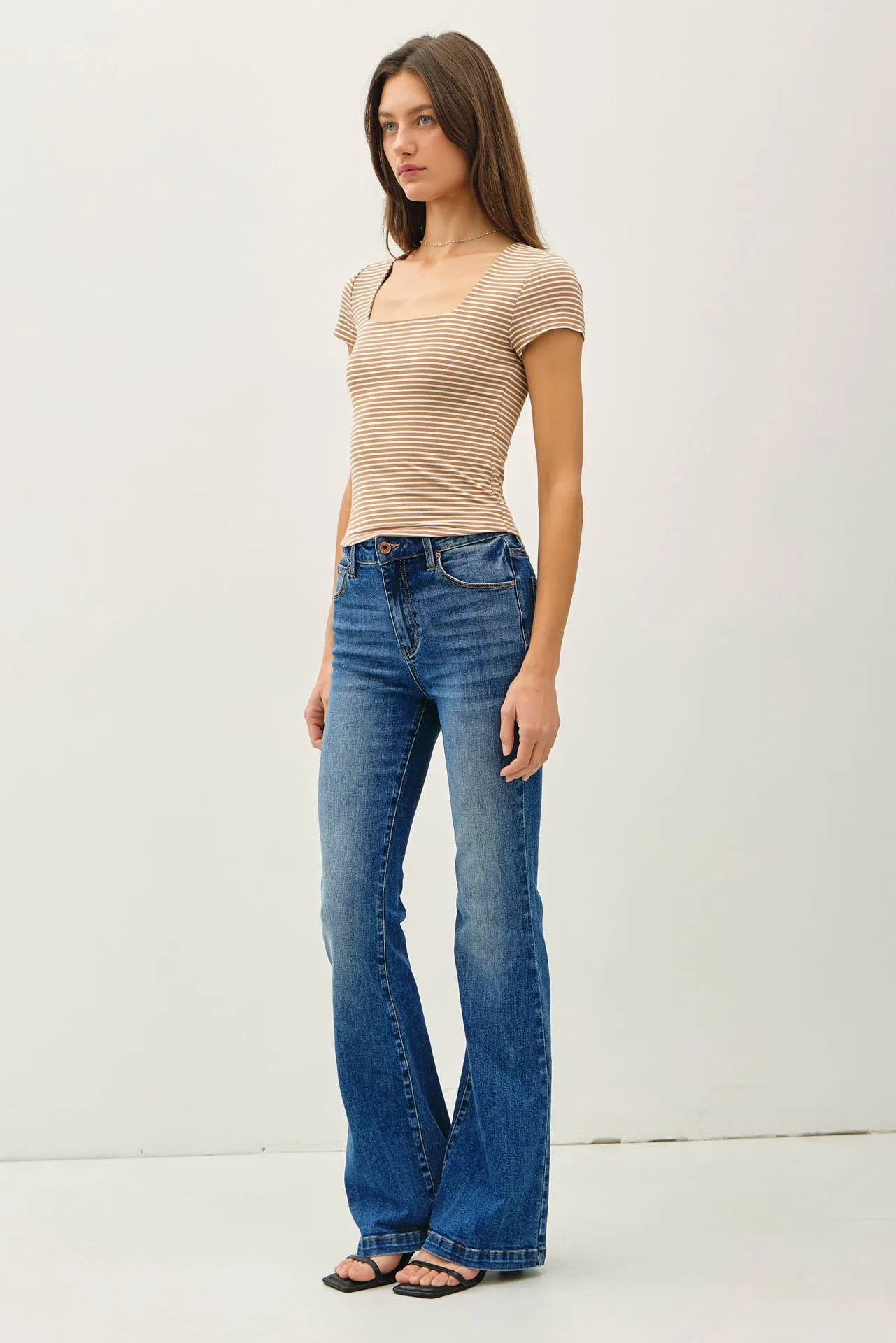 ULTRA SOFT DOUBLE LINED STRIPED SQUARE NECK TOP