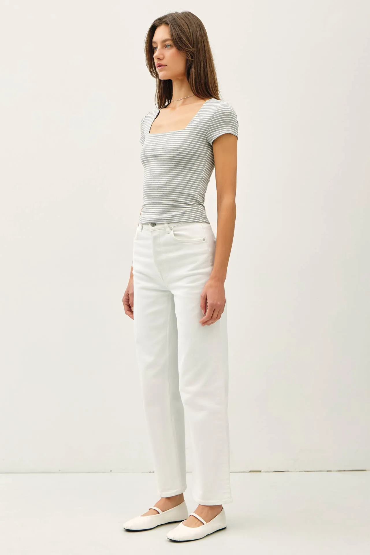 ULTRA SOFT DOUBLE LINED STRIPED SQUARE NECK TOP