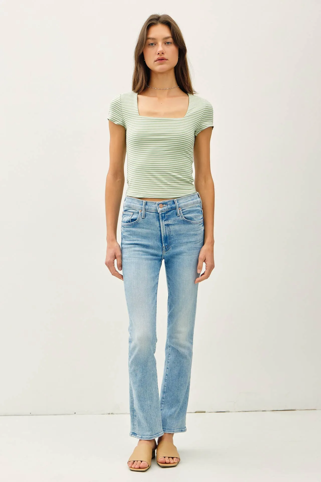 ULTRA SOFT DOUBLE LINED STRIPED SQUARE NECK TOP