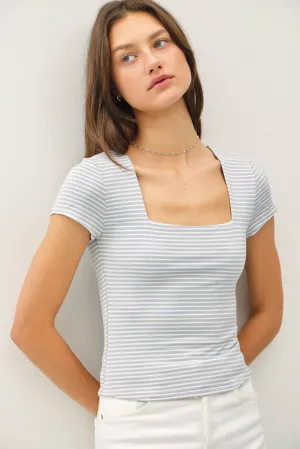 ULTRA SOFT DOUBLE LINED STRIPED SQUARE NECK TOP