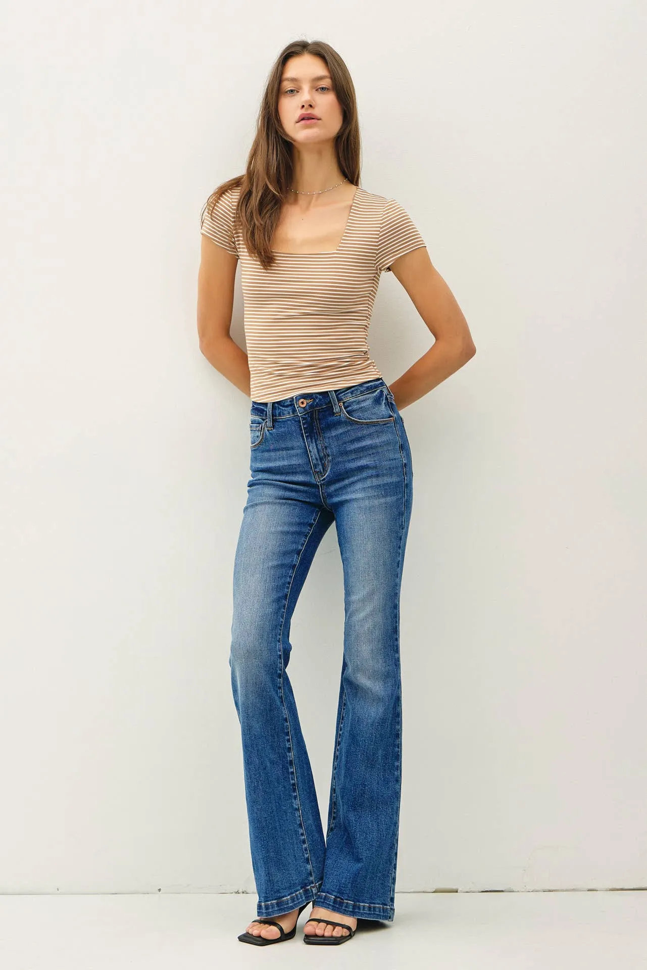 ULTRA SOFT DOUBLE LINED STRIPED SQUARE NECK TOP