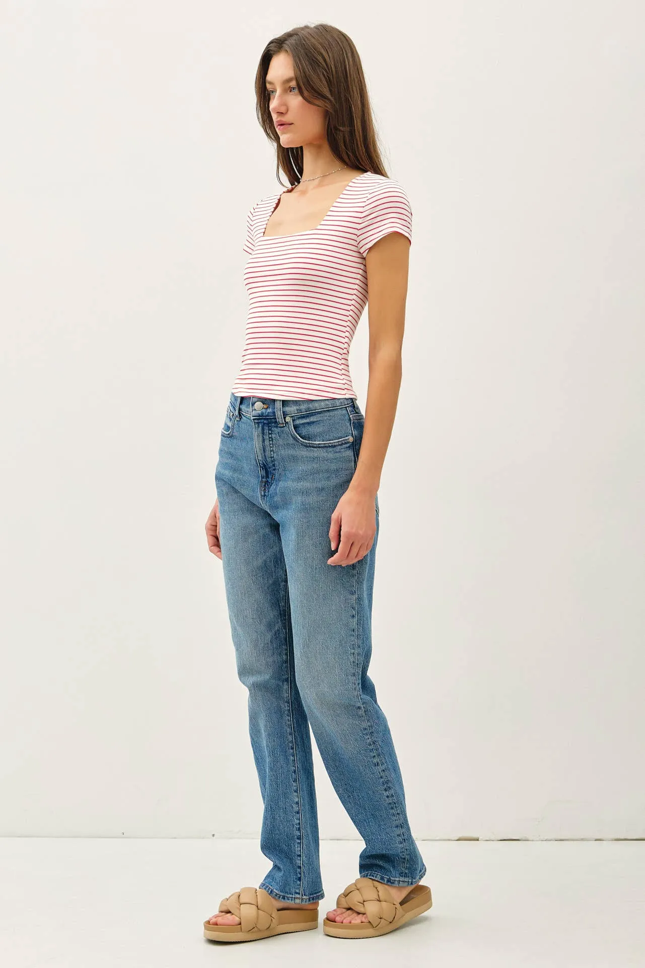 ULTRA SOFT DOUBLE LINED STRIPED SQUARE NECK TOP