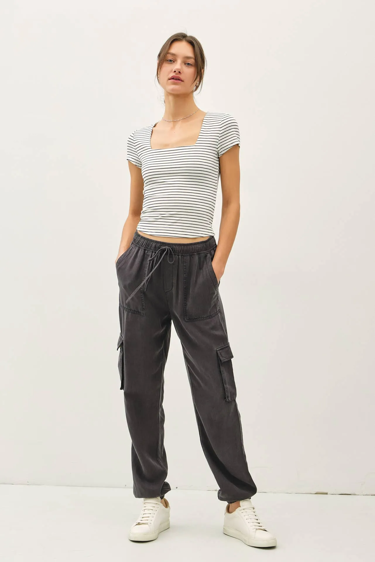 ULTRA SOFT DOUBLE LINED STRIPED SQUARE NECK TOP