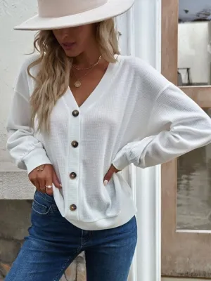 V-Neck Dropped Shoulder Blouse (6 Colors)