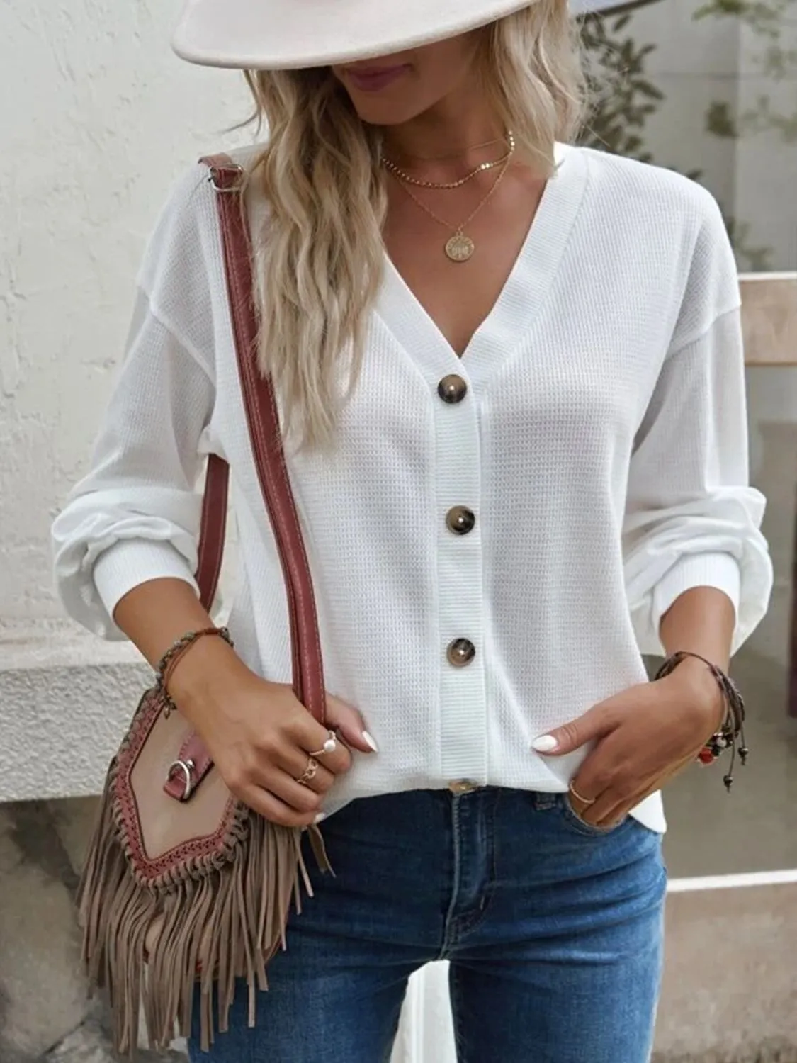 V-Neck Dropped Shoulder Blouse (6 Colors)