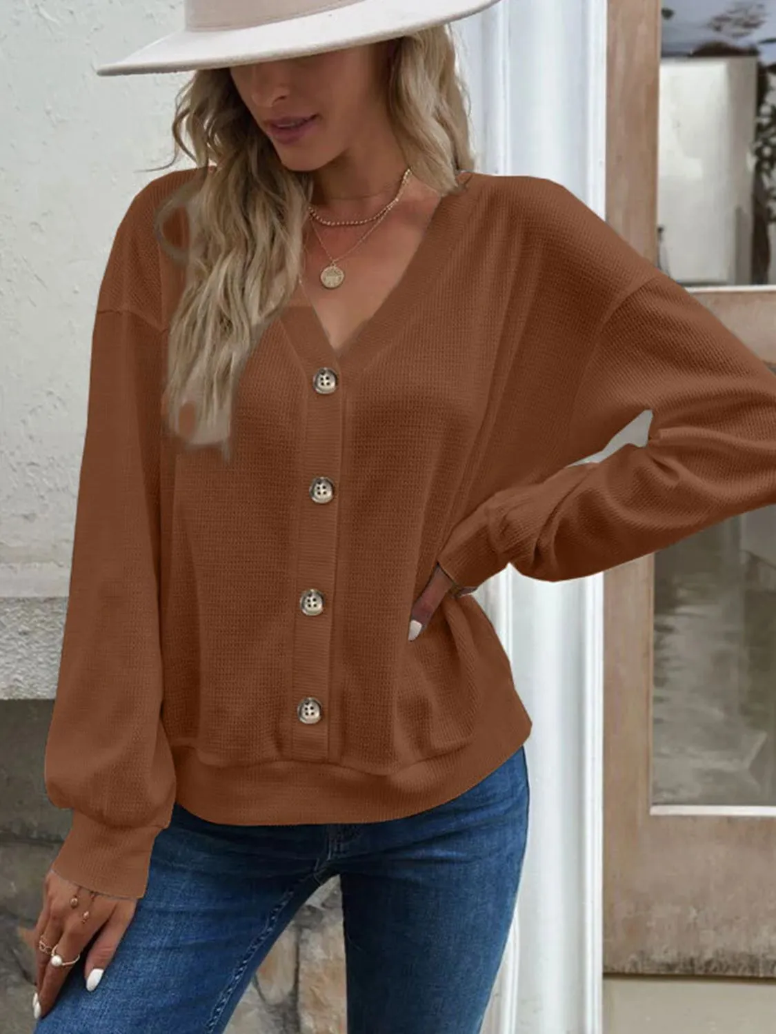 V-Neck Dropped Shoulder Blouse (6 Colors)
