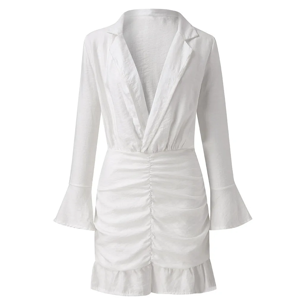 V Neck Fit-and-Flare Dress