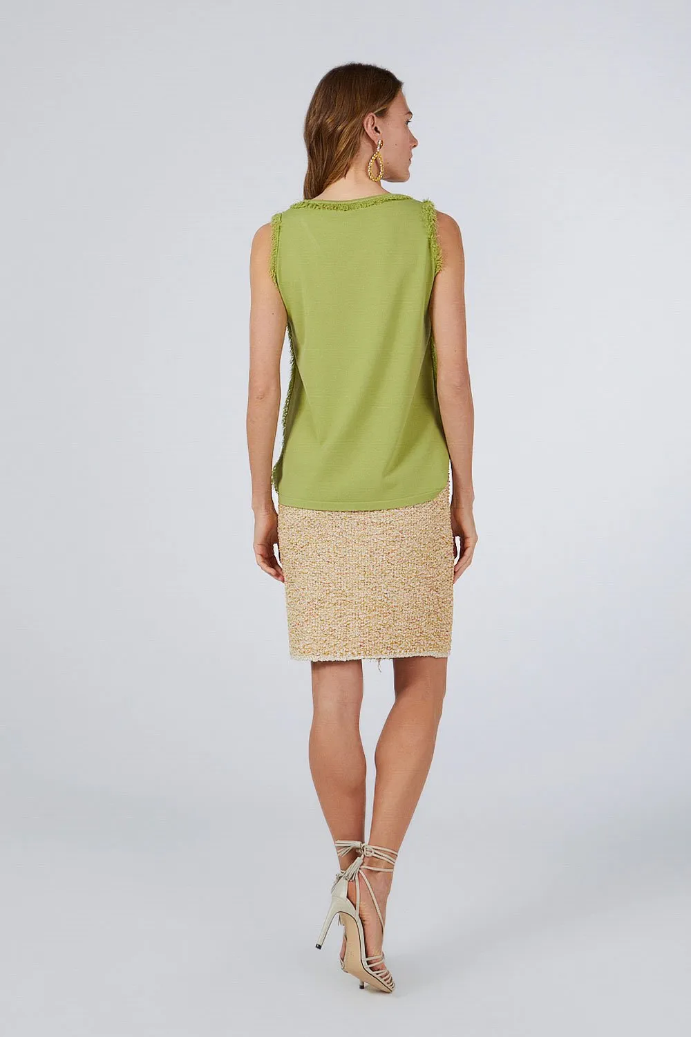 V-NECK FRINGED TOP GREEN