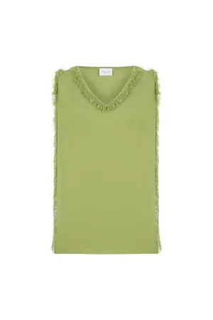 V-NECK FRINGED TOP GREEN
