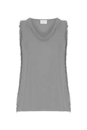 V-NECK FRINGED TOP GREY