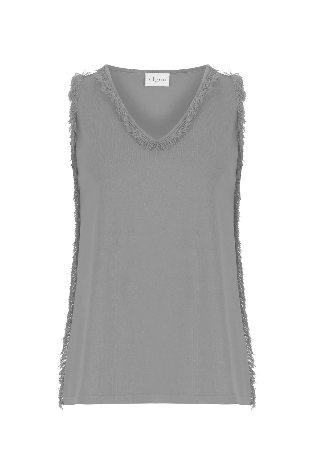 V-NECK FRINGED TOP GREY