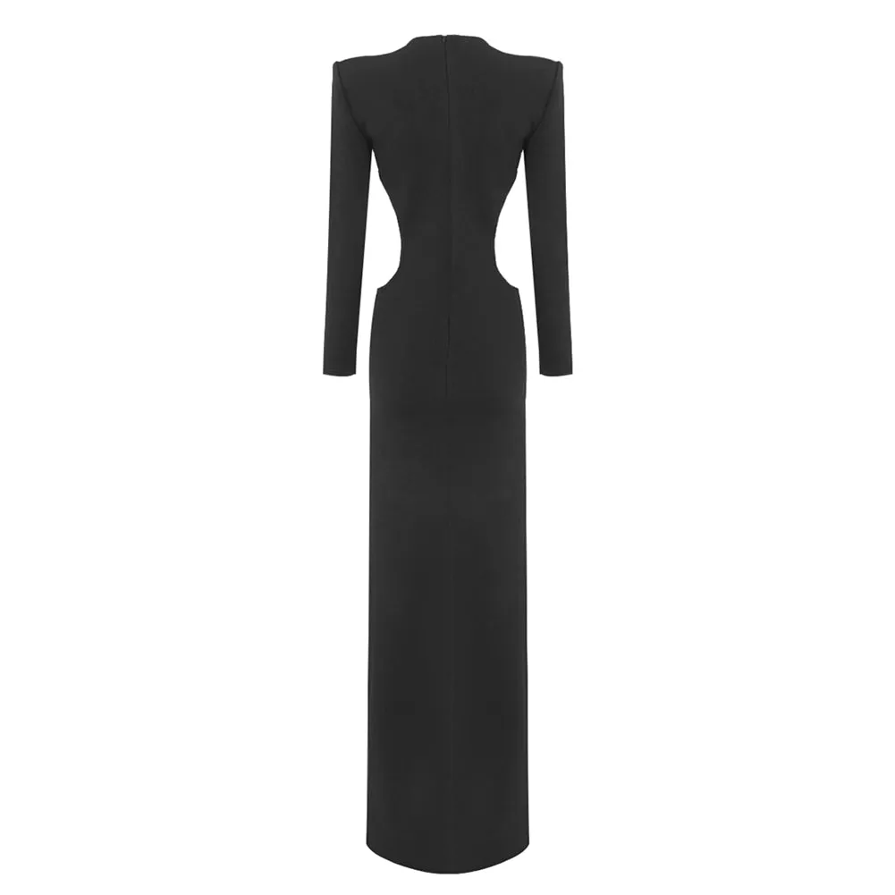 V Neck Hollow Out Maxi Bodycon Dress BD2445