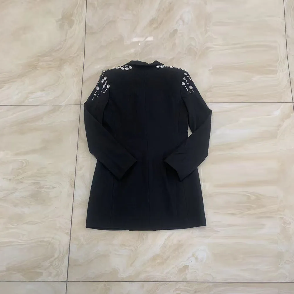 V Neck Long Sleeve Rhinestone Mini Bodycon Dress HT946