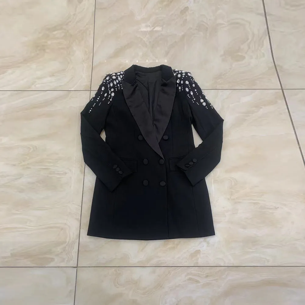 V Neck Long Sleeve Rhinestone Mini Bodycon Dress HT946
