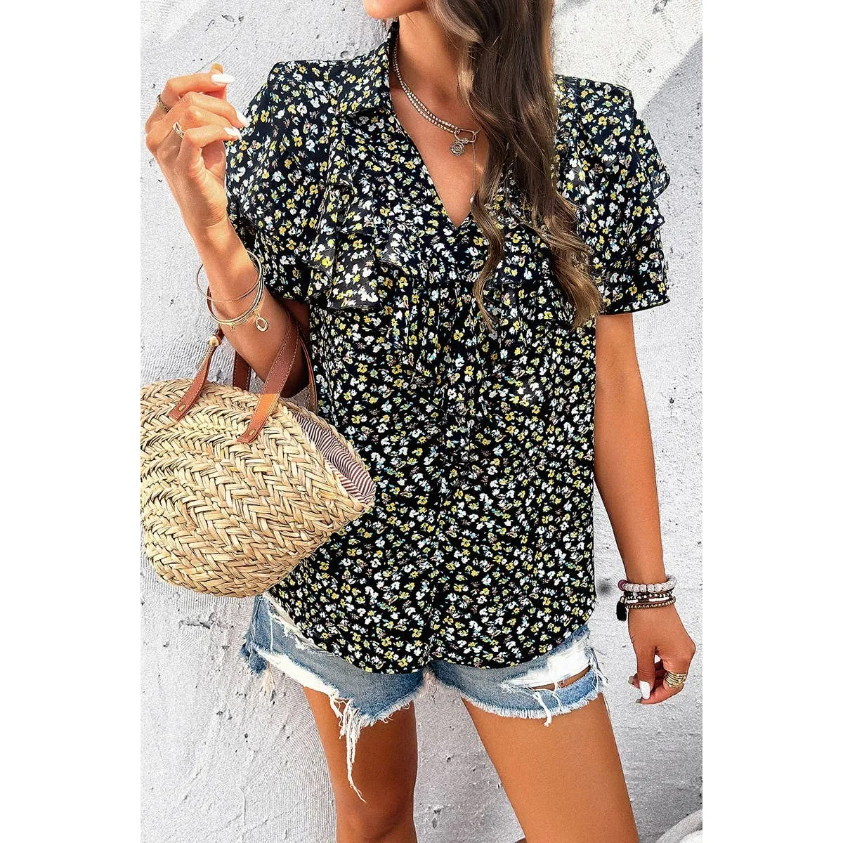 V-Neck Ruffle Top