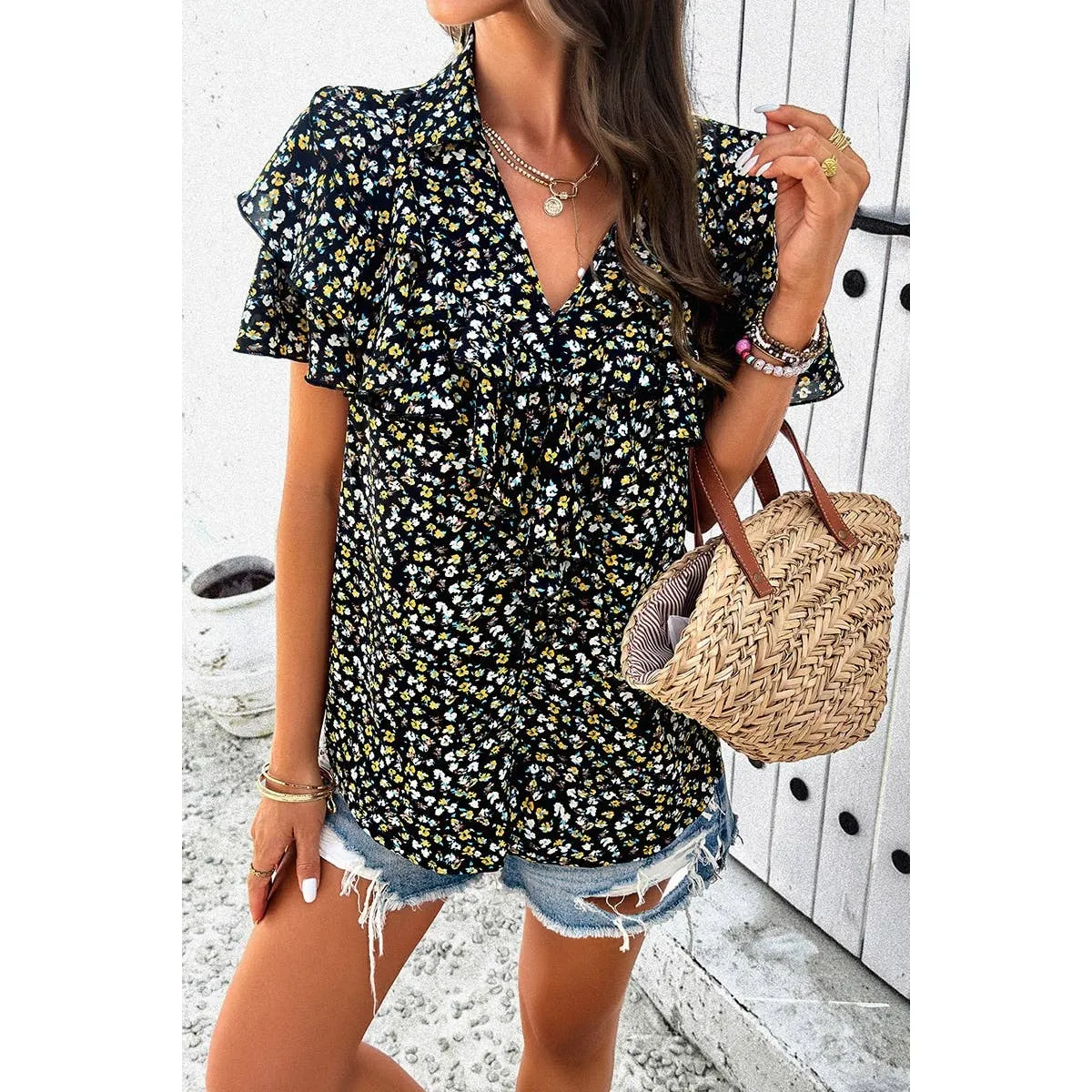V-Neck Ruffle Top