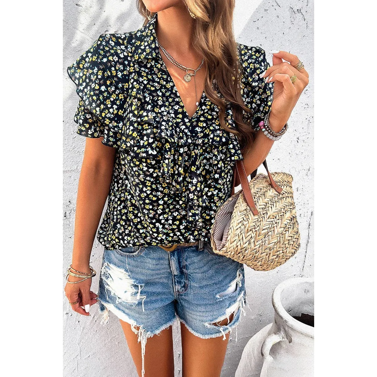 V-Neck Ruffle Top
