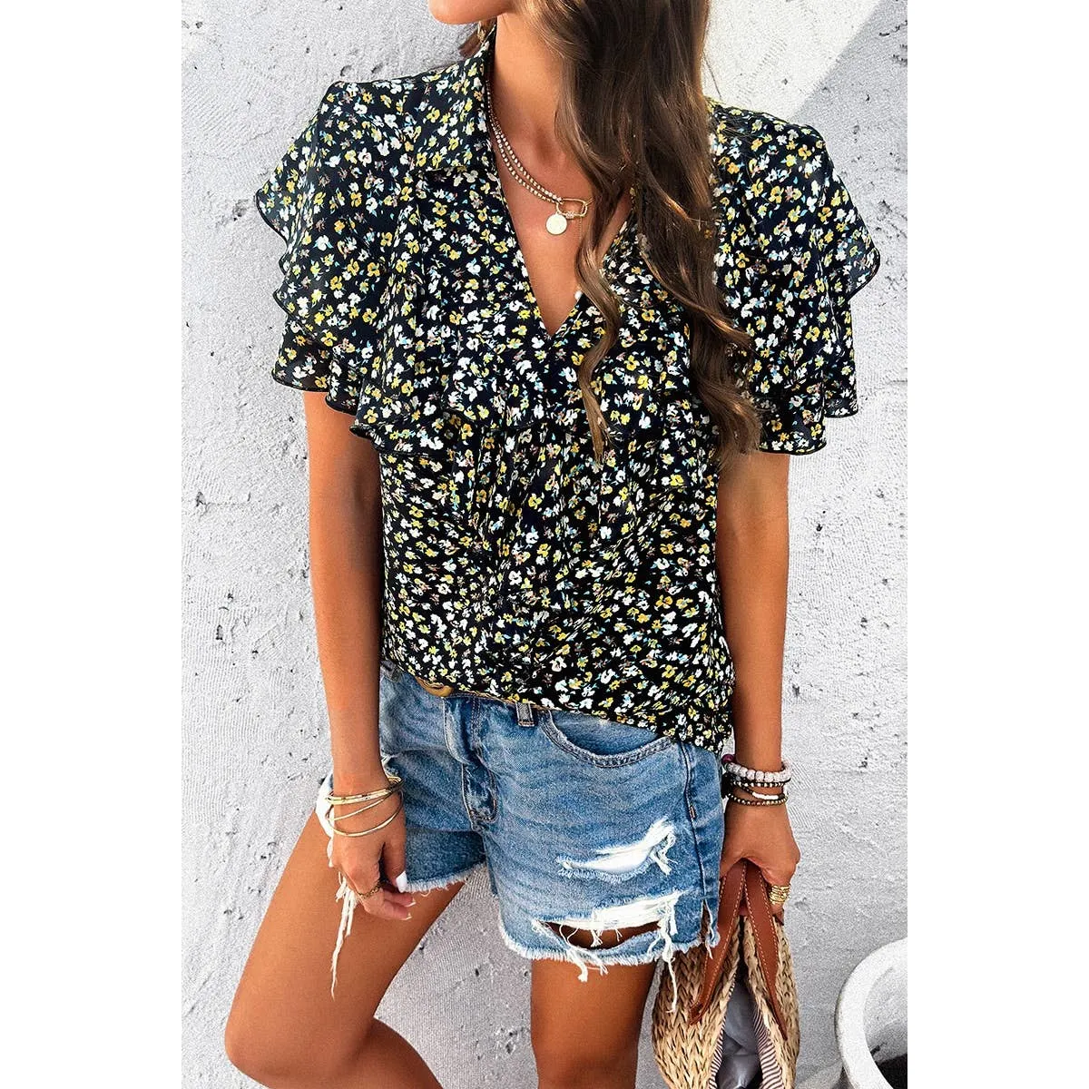 V-Neck Ruffle Top