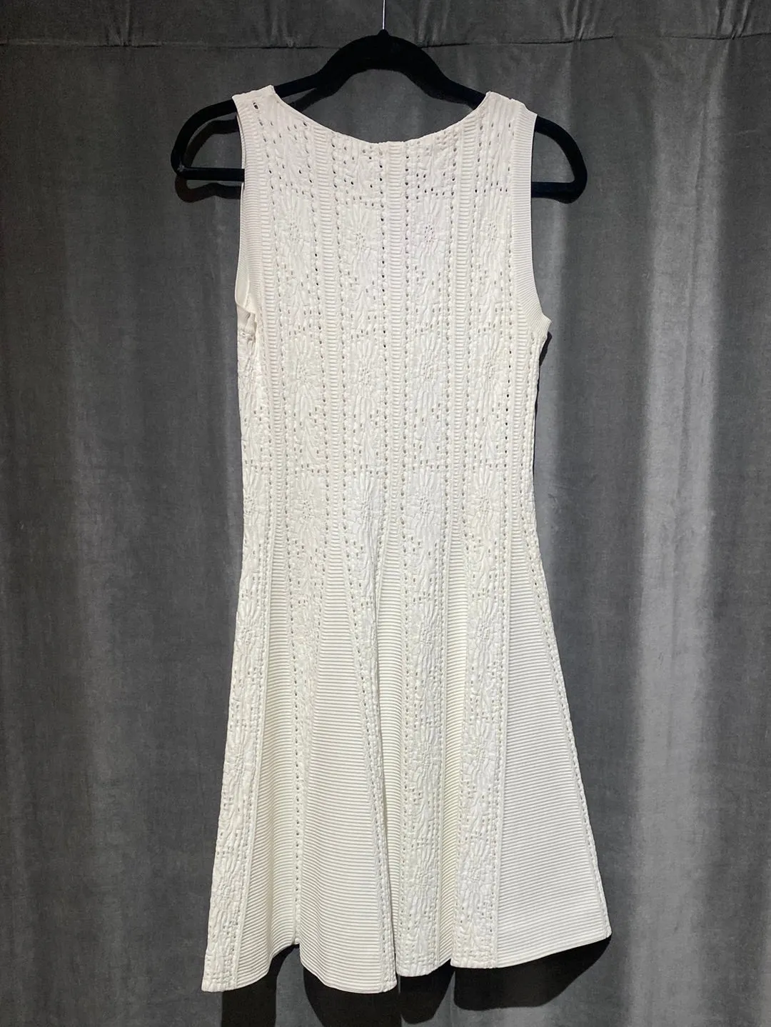 Valentino Cream Stretch Knit Fit and Flare Sleeveless Dress