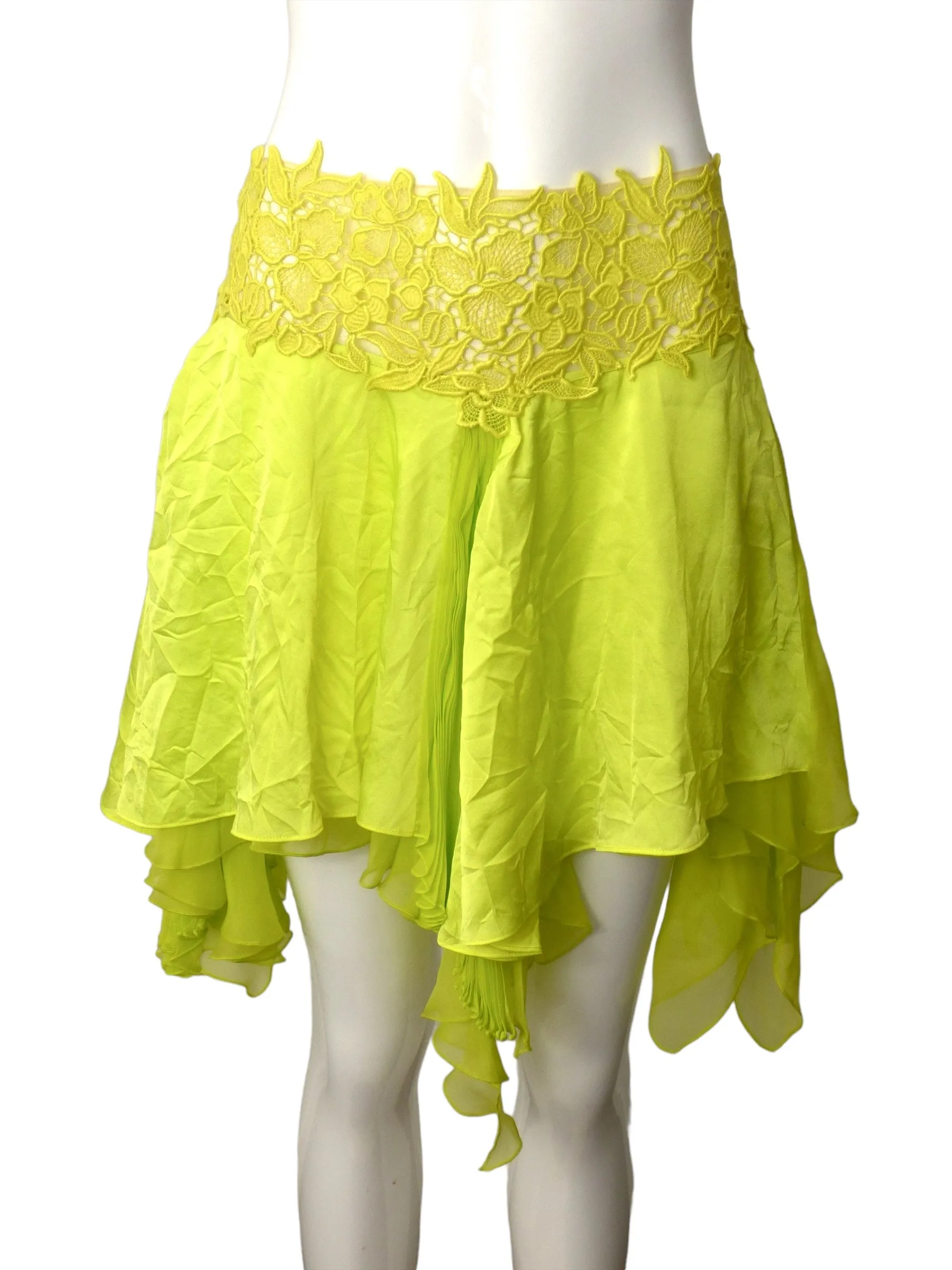 VERSACE- NWT 2023 Green Lace Trim Pleated Skirt, Size 8