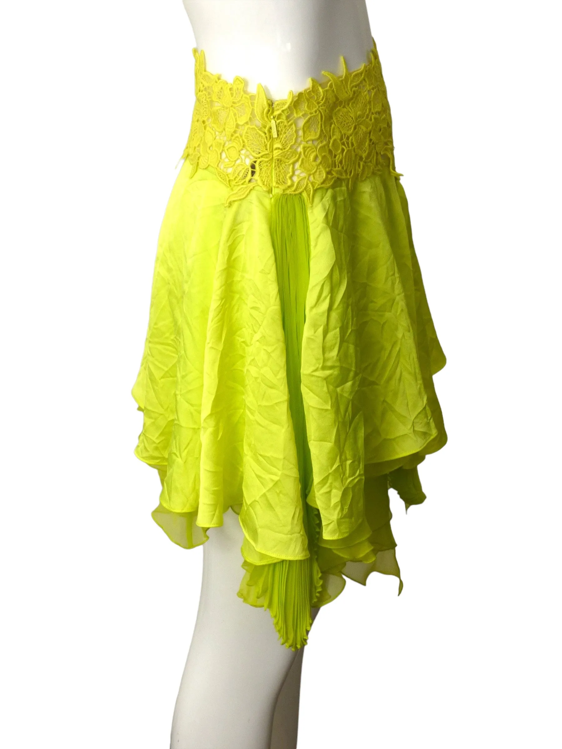 VERSACE- NWT 2023 Green Lace Trim Pleated Skirt, Size 8