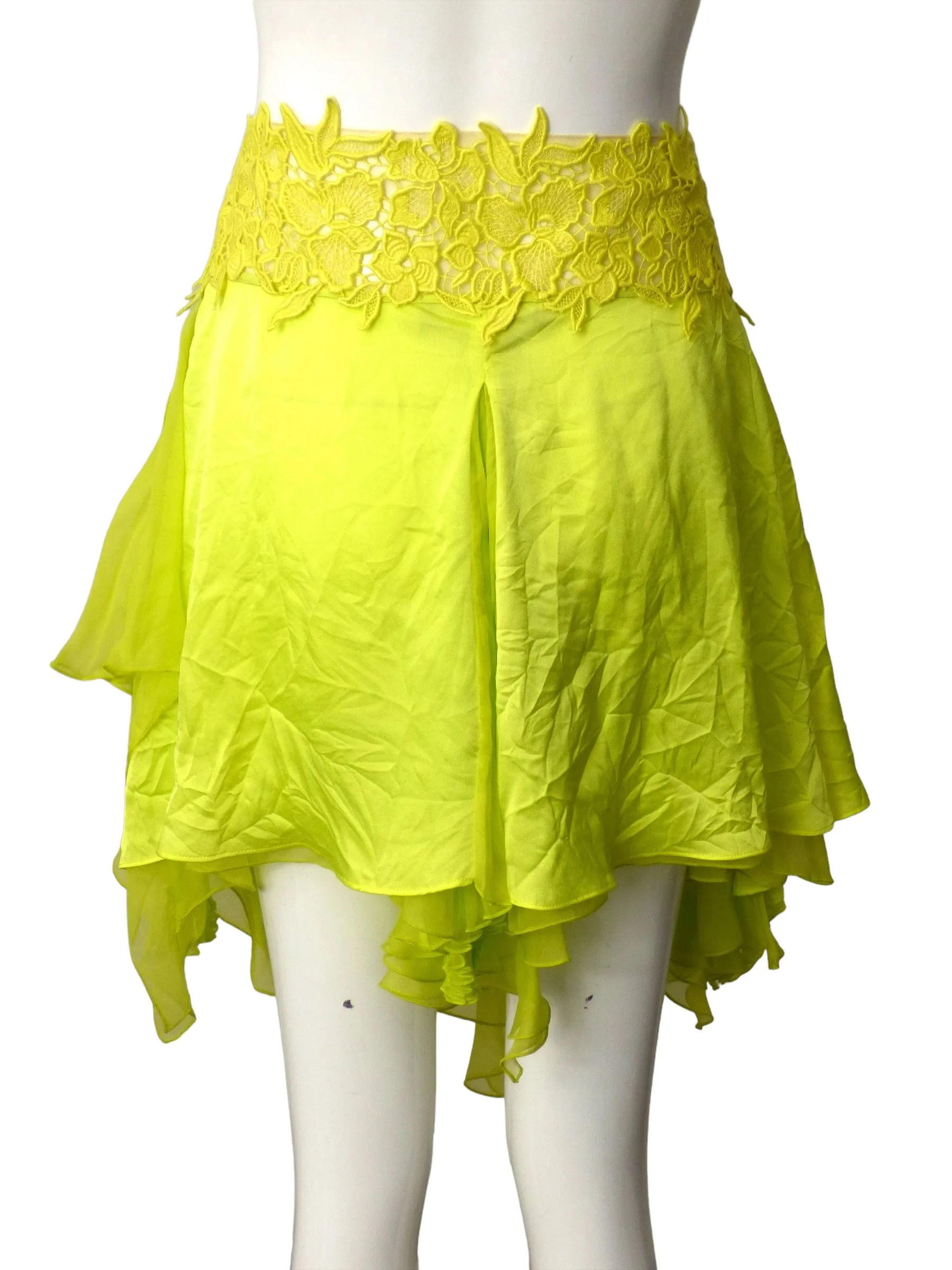 VERSACE- NWT 2023 Green Lace Trim Pleated Skirt, Size 8