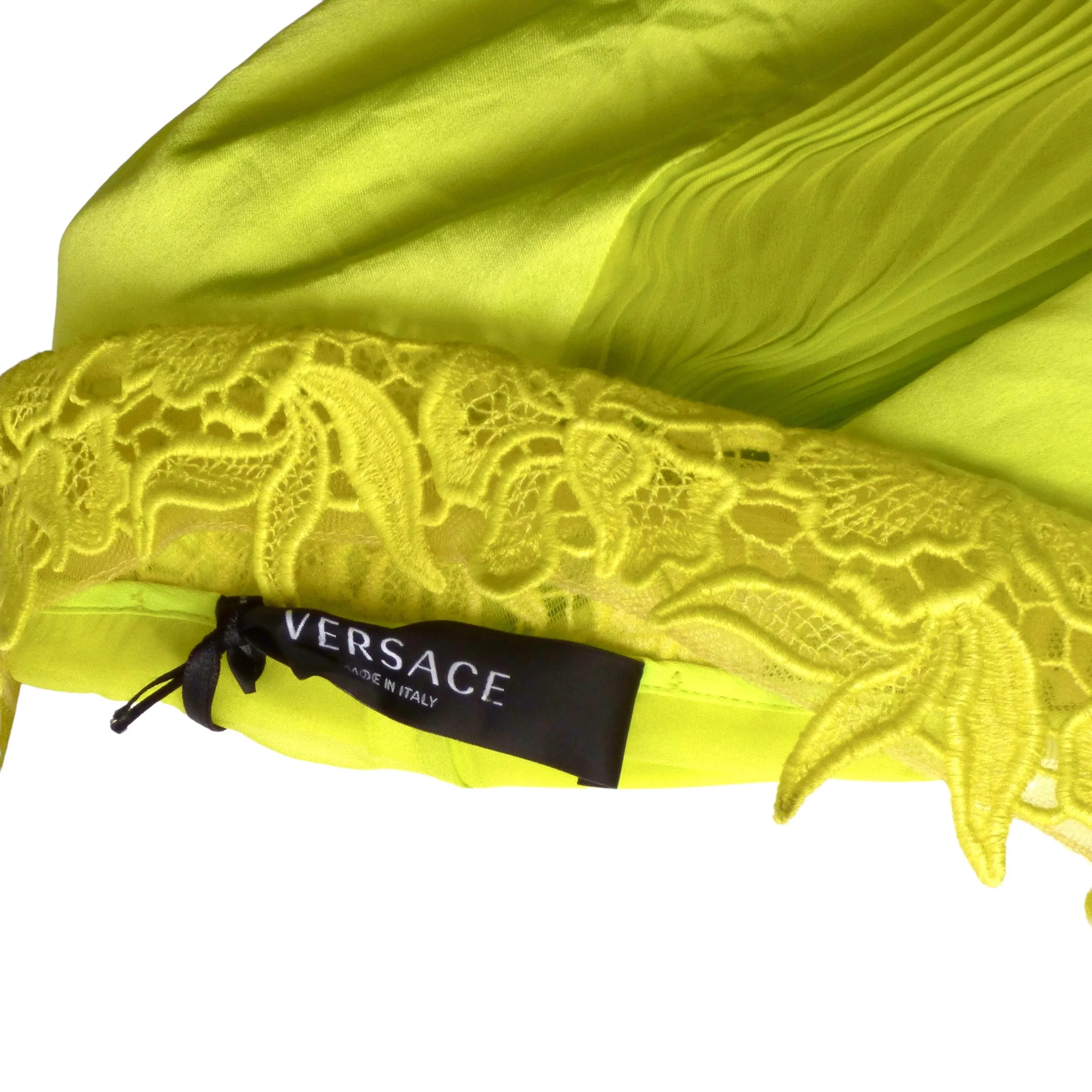 VERSACE- NWT 2023 Green Lace Trim Pleated Skirt, Size 8