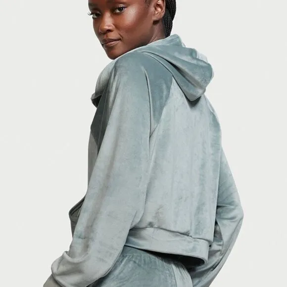 Victorias Secret Velour Hoodie Jacket X-Small Seafoam fullzip