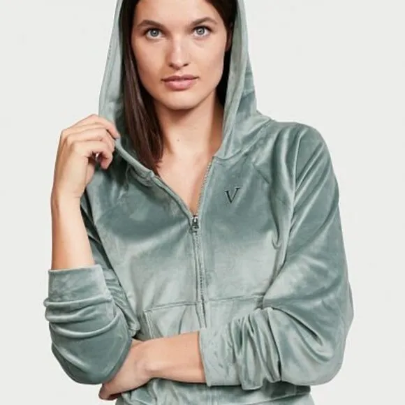 Victorias Secret Velour Hoodie Jacket X-Small Seafoam fullzip