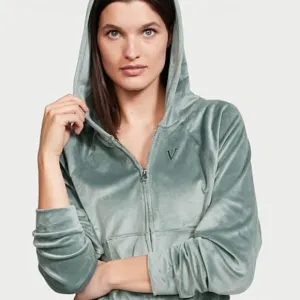 Victorias Secret Velour Hoodie Jacket X-Small Seafoam fullzip