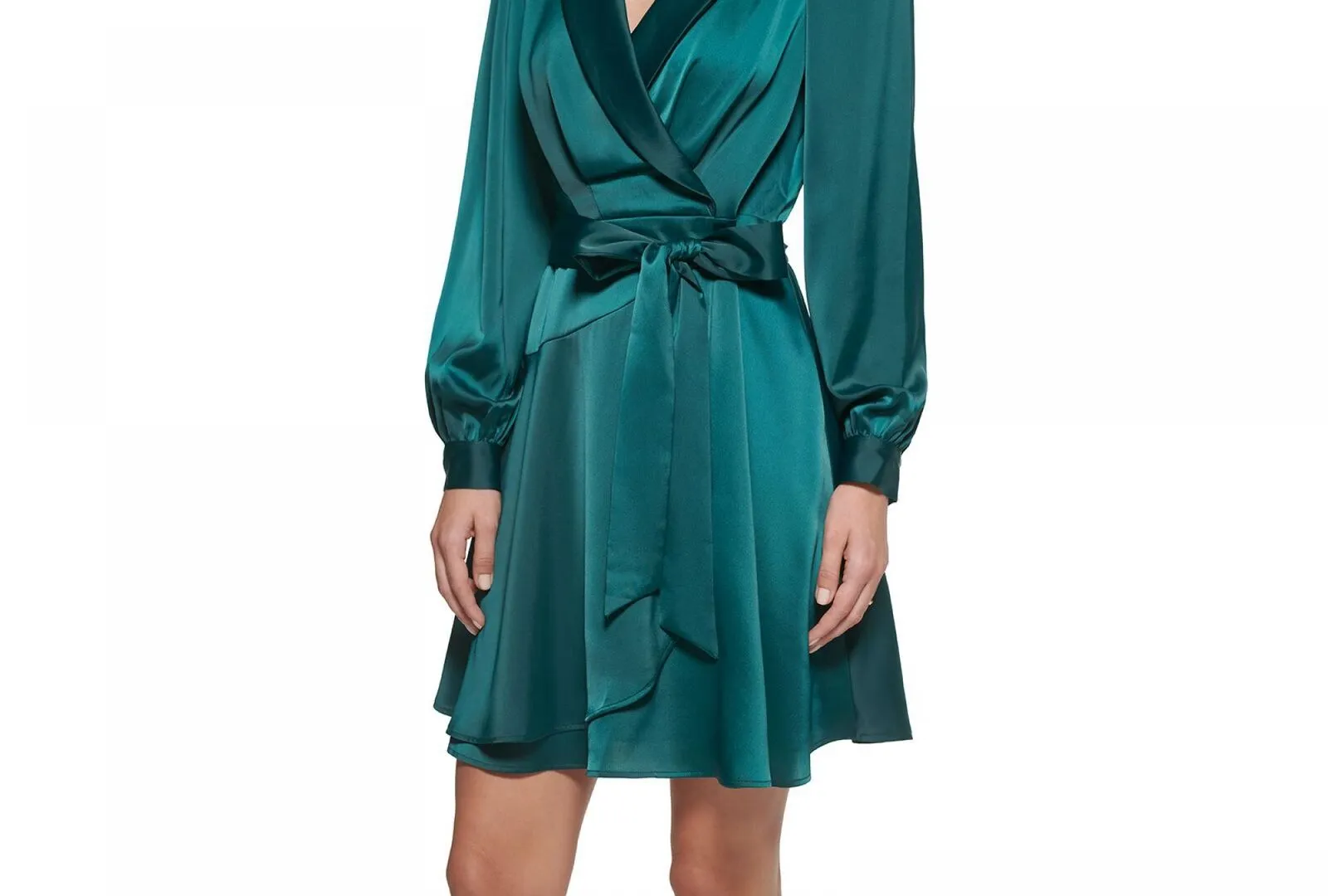 Vince Camuto Satin Shawl-Collar Fit & Flare Dress VC2M3970 Hunter Green 16